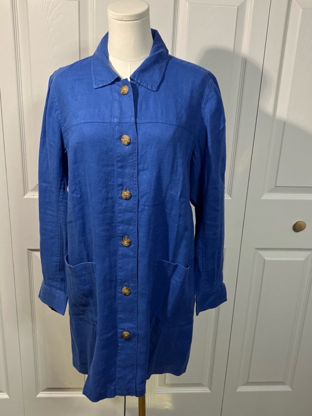 J Jill Women's Royal Blue Long Button Duster Jacket